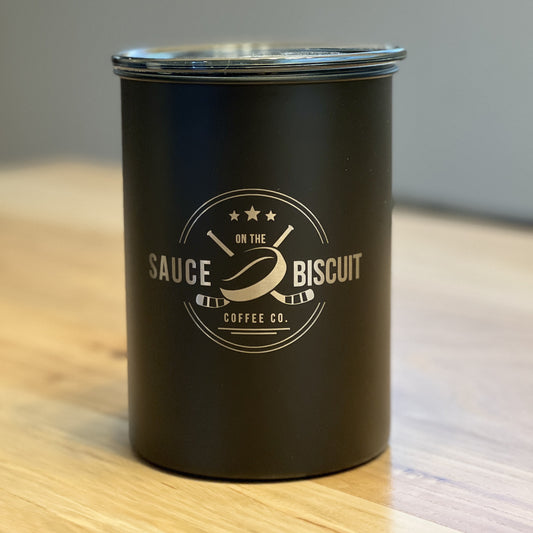 Airscape 7in Coffee can by Planetary Designs.  Stainless Steel Coffee Can